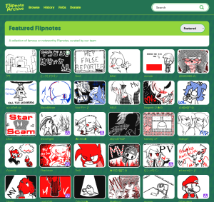 A screenshot of the Flipnote Archive, showing the thumbnails of many different Flipnotes in a grid.