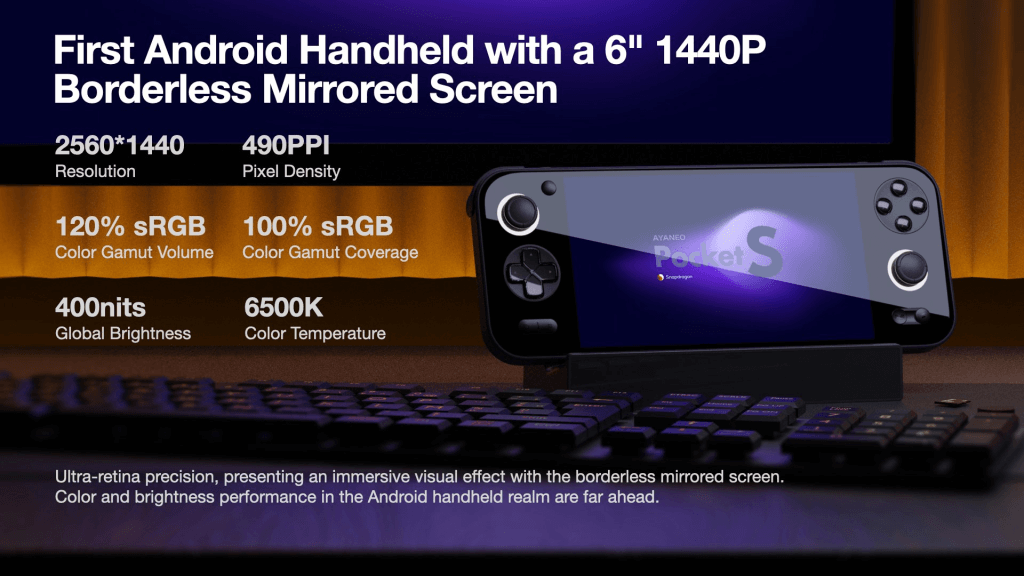 Infographic showing the specifications of the AYANEO Pocket S's screen.