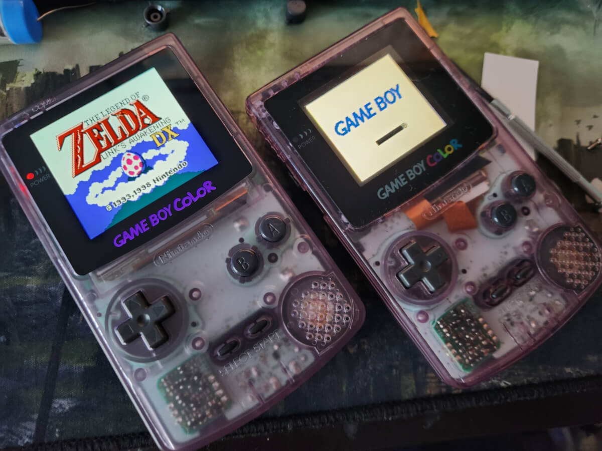 Game Boy Color AMOLED next to OG GBC