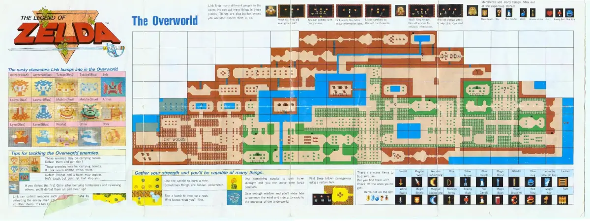 Map of The Overworld for The Legend of Zelda