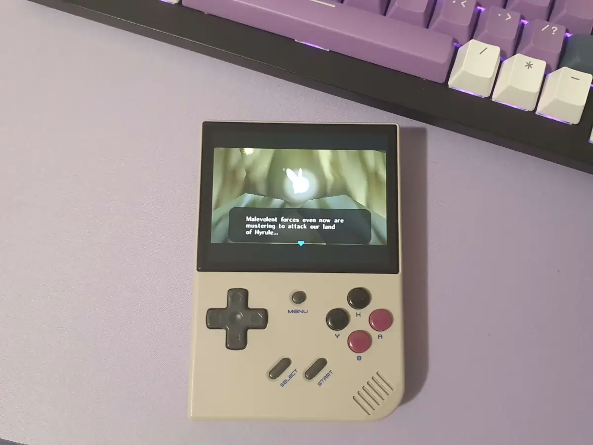 Photo of Ocarina of Time running on an RG35XX+.