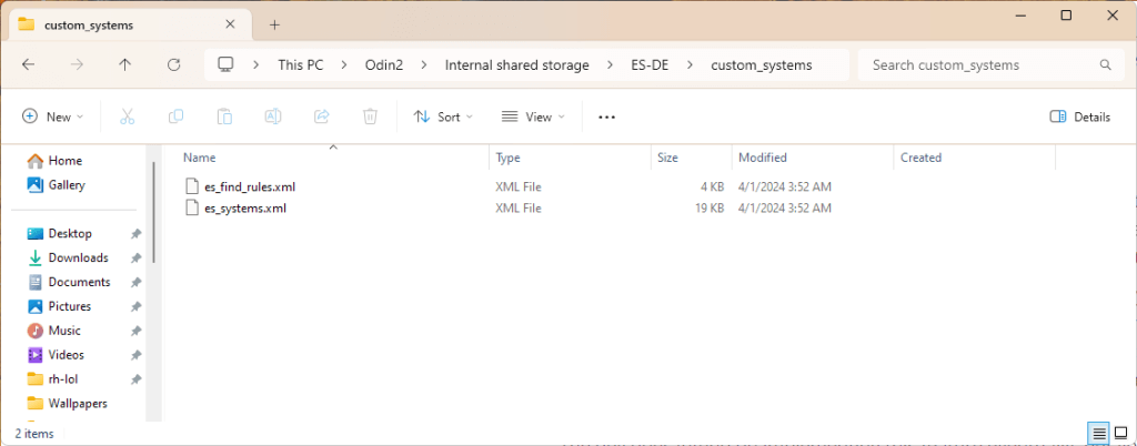 A screenshot of the Windows 11 file manager, showing the filepath where the custom XML files will need to be placed.