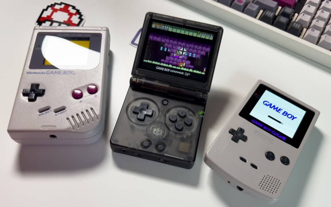 RG35XX SP with Game Boy DMG and Game Boy Color OLED