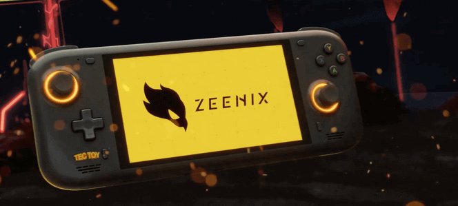 A screencap from the Zeenix announcement livestream, showing a promo render of a Zeenix device.