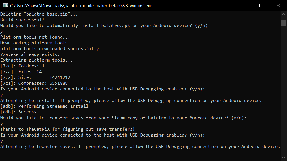 USB Debugging questions in Balatro Mobile Maker