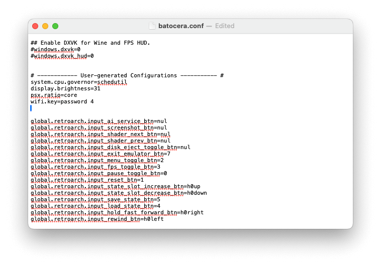 After editing, the batocera.conf file should look like this