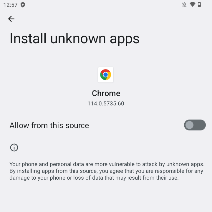 Install unknown apps toggle