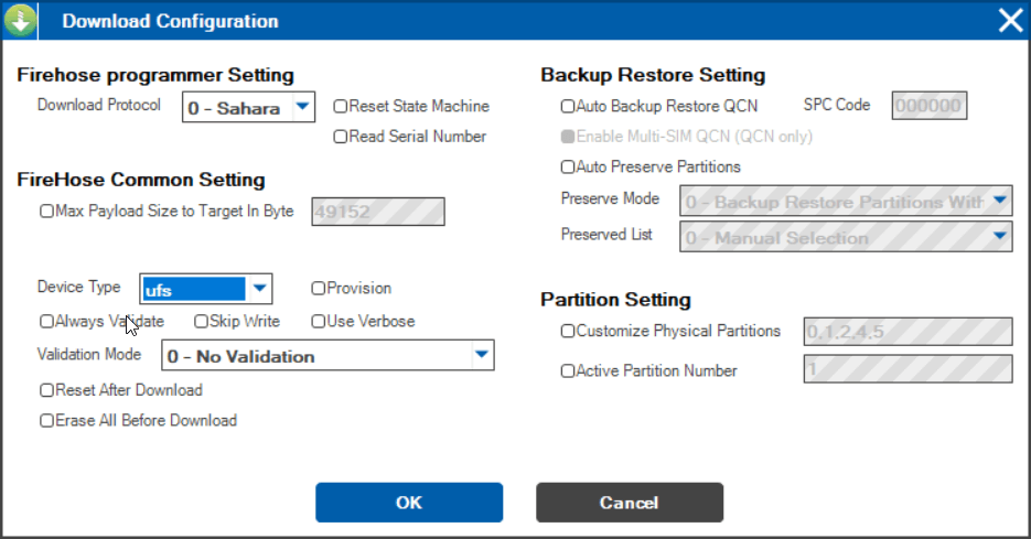 Choosing ufs in QFIL Configuration