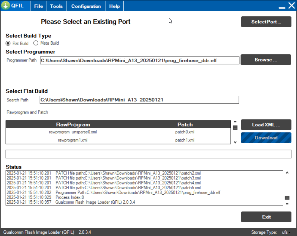 QFIL Select an Existing Port