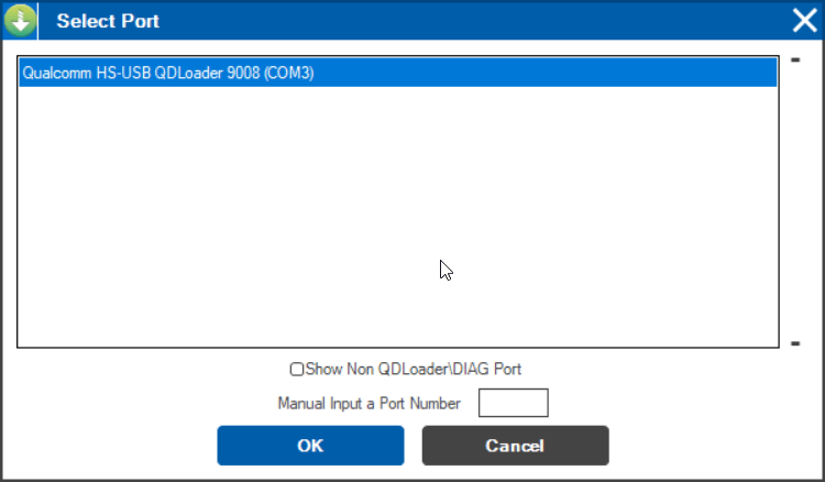 Qualcomm HS USB QDLoader 9008 selected