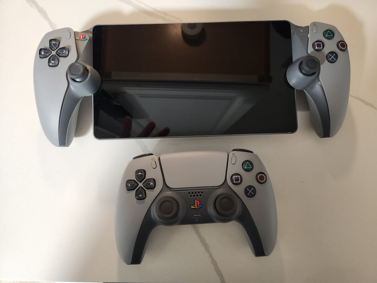 Top-down view of 30th Anniversary DualSense and PlayStation Portal