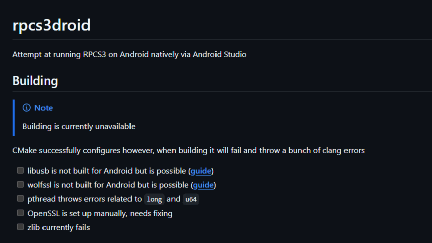 rpcs3droid GitHub Building Notes